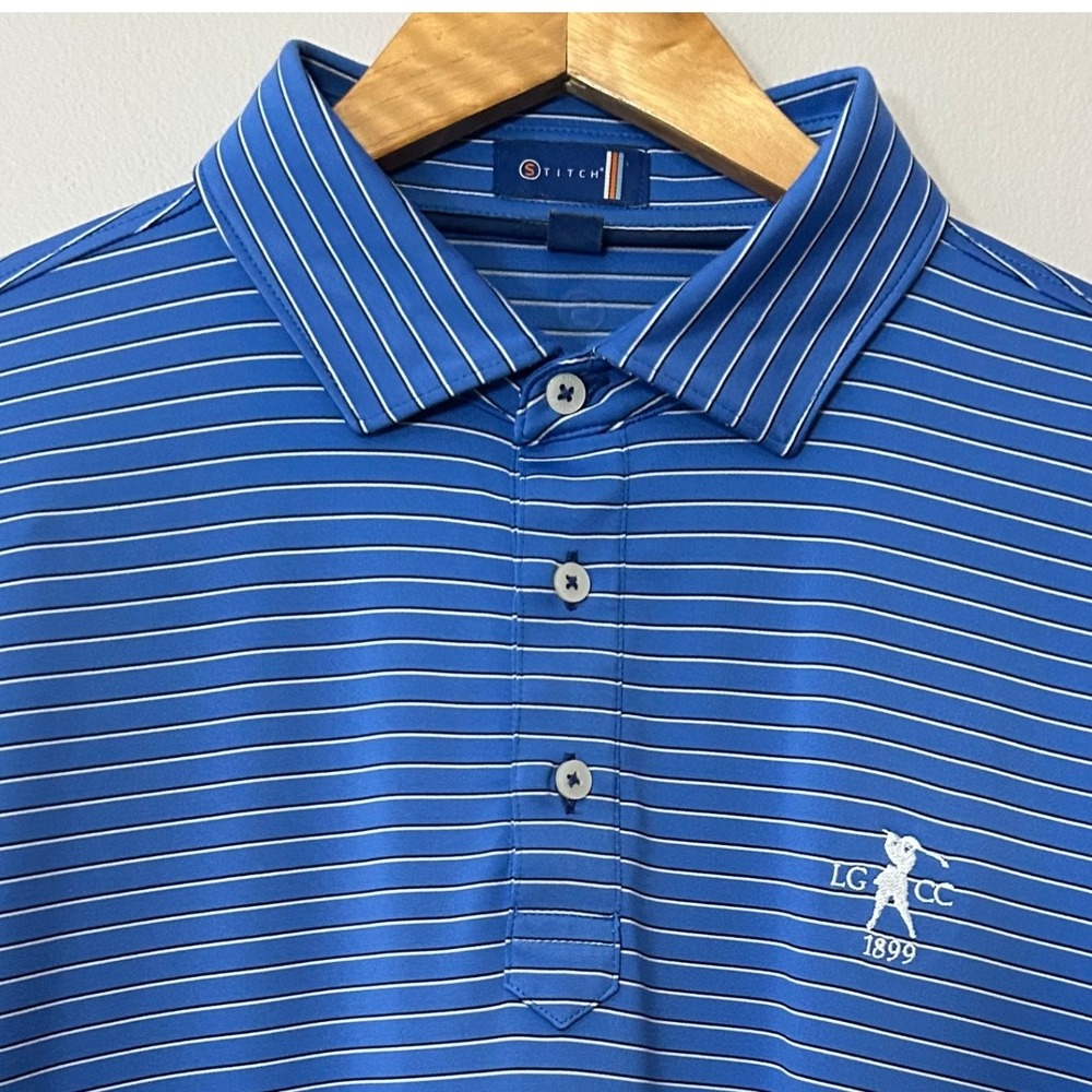 Stitch Shirt Mens XL Blue Striped Performance Golf Polo Short Sleeve LGCC 1899